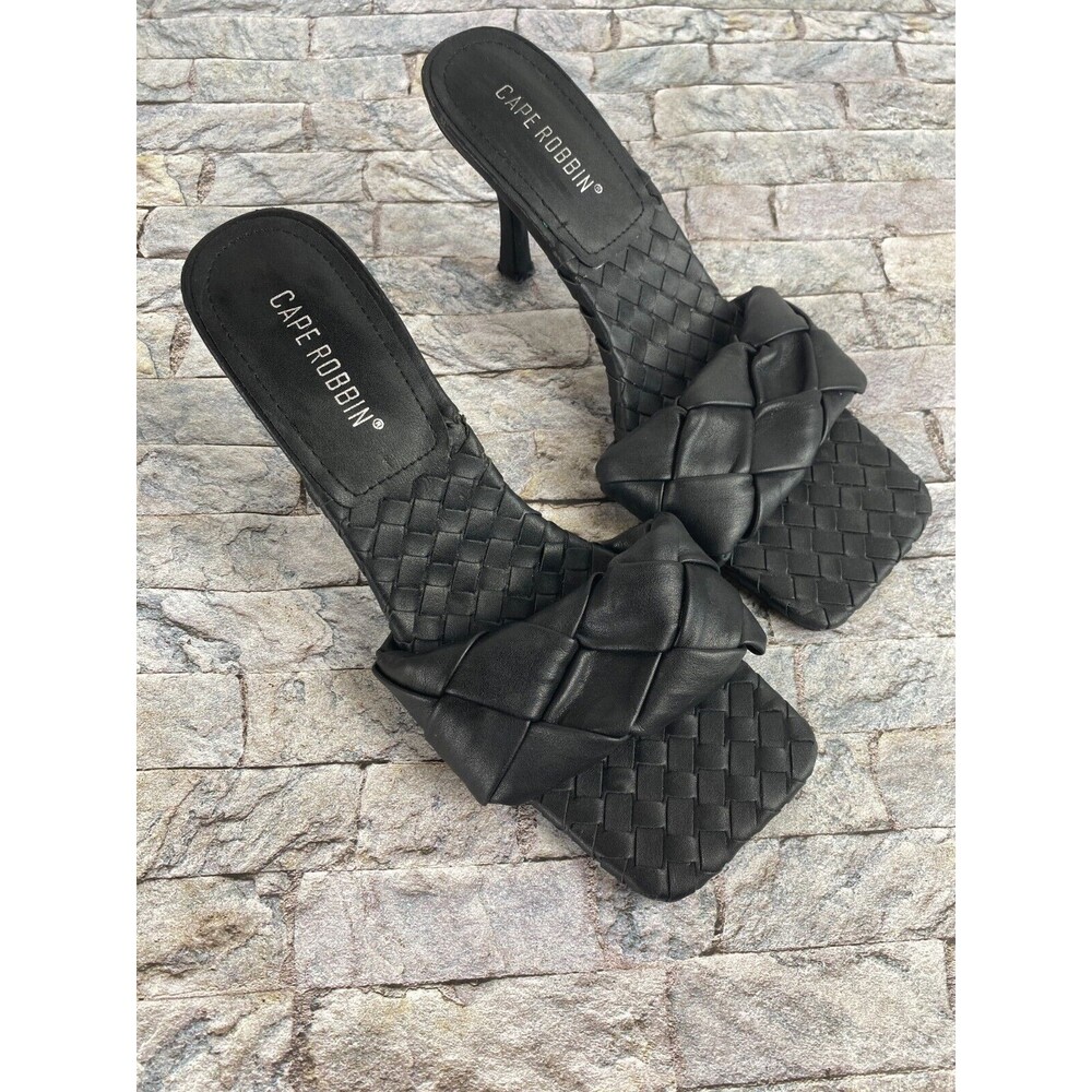 Cape Robbin Womens Sz 8.5 Black Knotted Open Square Toe Slip On Spike Heels
